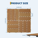 Acacia Wood Connected Deck Tiles for Patio & Outdoor Decor, 12"x12" Firm Weatherproof Non-Slip Wooden Flooring, 22/33 Panels