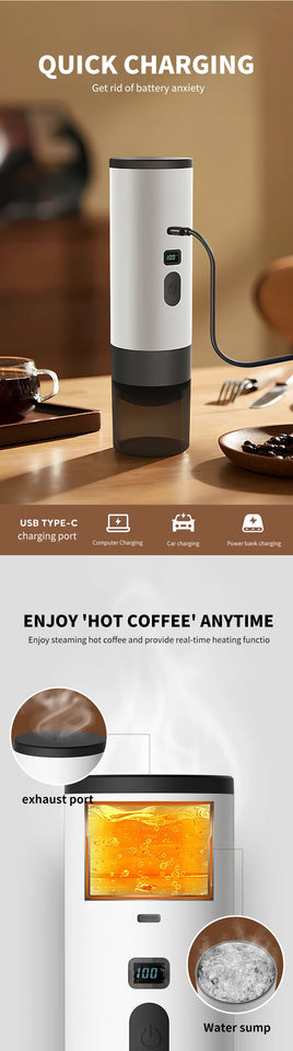 Portable Wireless Charging Coffee Machine 15BAR Multi-function 3 in 1 Fully Automatic Heating Overflow Capsule Coffee Machine