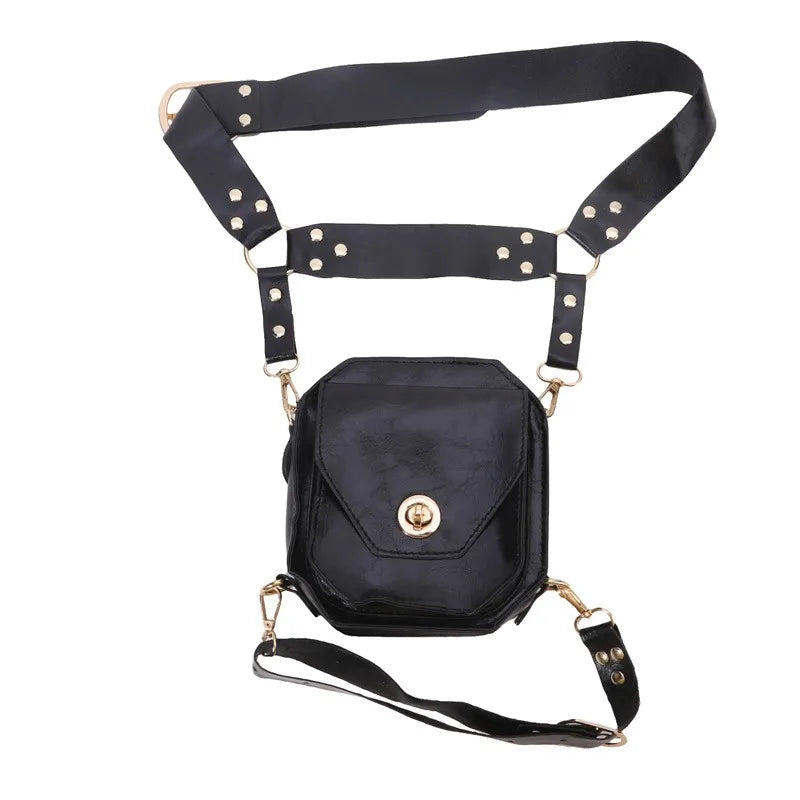 Punk Retro PU Waist Bag Casual Small Square Hip Packs For women's Crossbody Cross Multi-function Outdoor Leg Phone Pouch NEW