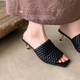 Summer Sandals Women Concise Style Slippers Weave Sandals for Girls Sexy Kitten Heel Elegant Dress Party Wedding  Sandalias