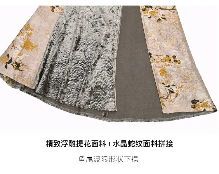Blood Supply Original New Chinese Cheongsam Slim Dress Tie Tassel Jacquard Tunic Waist Sheath Long Trumpet Dresses Festival