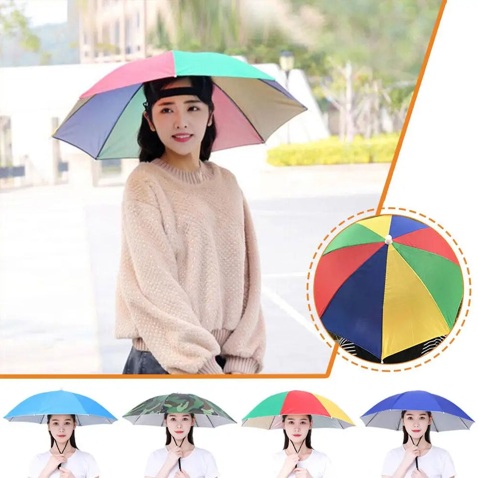 Hands-Free Umbrella Hat For Fishing Sun Protection Head-Mounted Sunshade For Outdoor Gardening Hiking Foldable Rain Cap