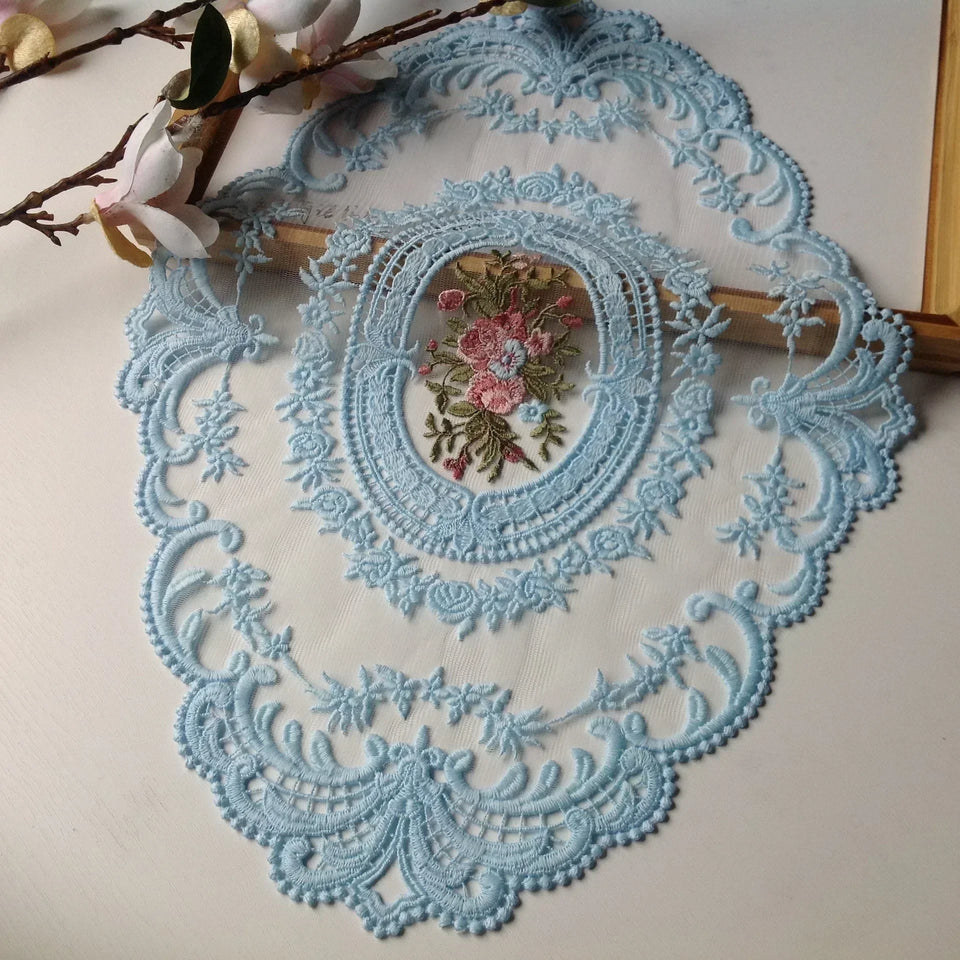 New Oval Lace Embroidery Table Place Mat Ins Christmas Pads Cloth Placemat Cup Coffee Tea Coaster Doily Kitchen Table Decoration