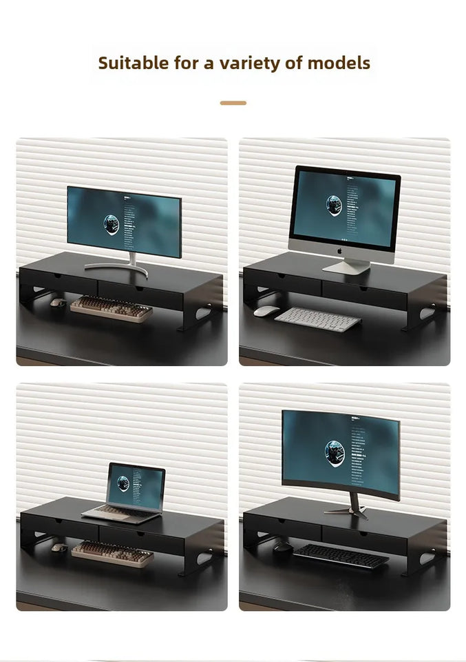 Carbon Steel Monitor Stand with Drawer Desktop Riser Shelf for Computer Office Desk Organizer Ergonomic Workspace Solution