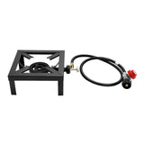 Portable Double Burner Outdoor Gas Stove Propane Cooker with Adjustable 0-10Psi Regulator Hose for Patio Camping, BBQ, Home