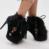 Fur Peep Toe Cross Tied Platform Sandal Boots Sexy Round Toe Thin Heel Zippeer New Arrivals Fashion Women Modern Boors