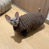 Winter Green Plaid Suit for Cats Thick Fleece Vest Warm Long Sleeves Undercoat for Hairless Cat Spring Sweatshirt for Sphynx