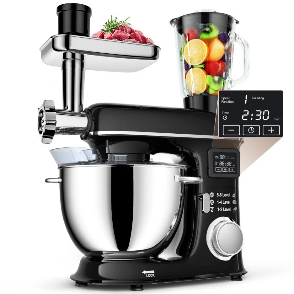 8L Multifunctional Stand Mixer Commercial & Home Use Electric Dough Kneader Juice Extractor & Meat Grinder Combo Heavy-Duty