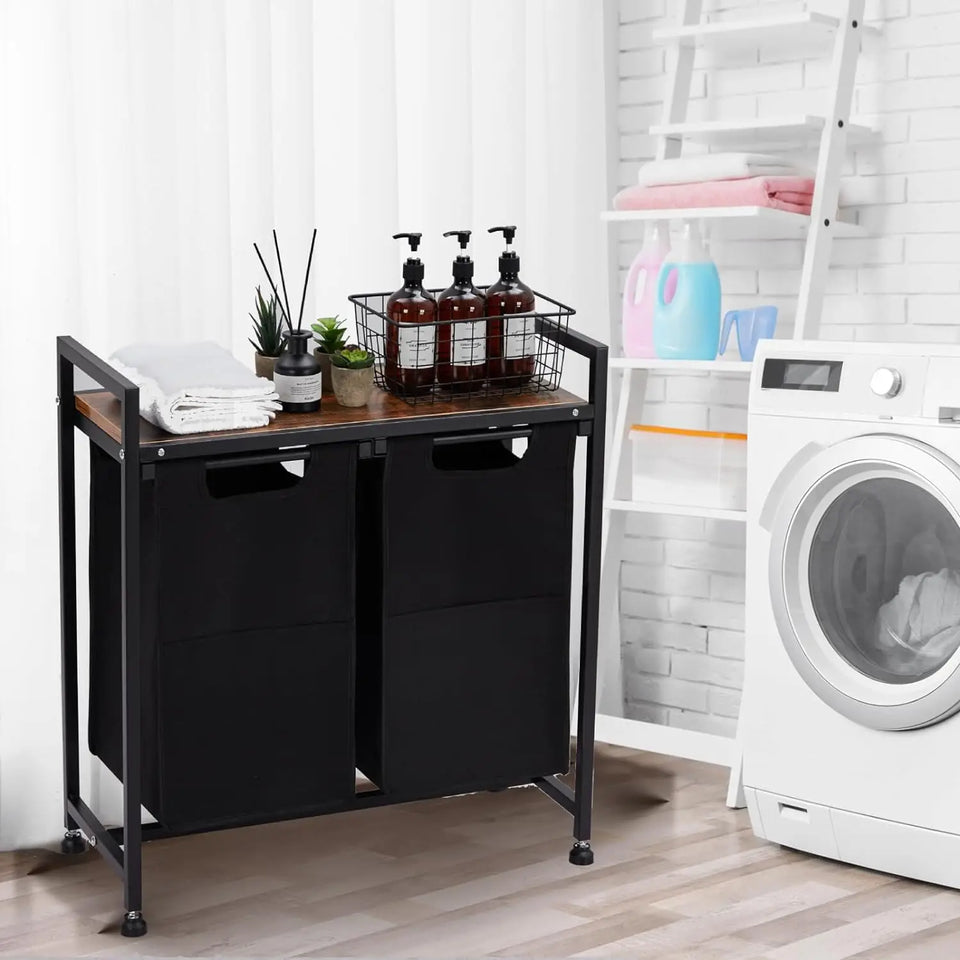 Laundry Hamper, Laundry Basket Organizer Laundry Sorter 2 Section with Removable Laundry Bag and Top Shelf, Dirty Clothes Hamper