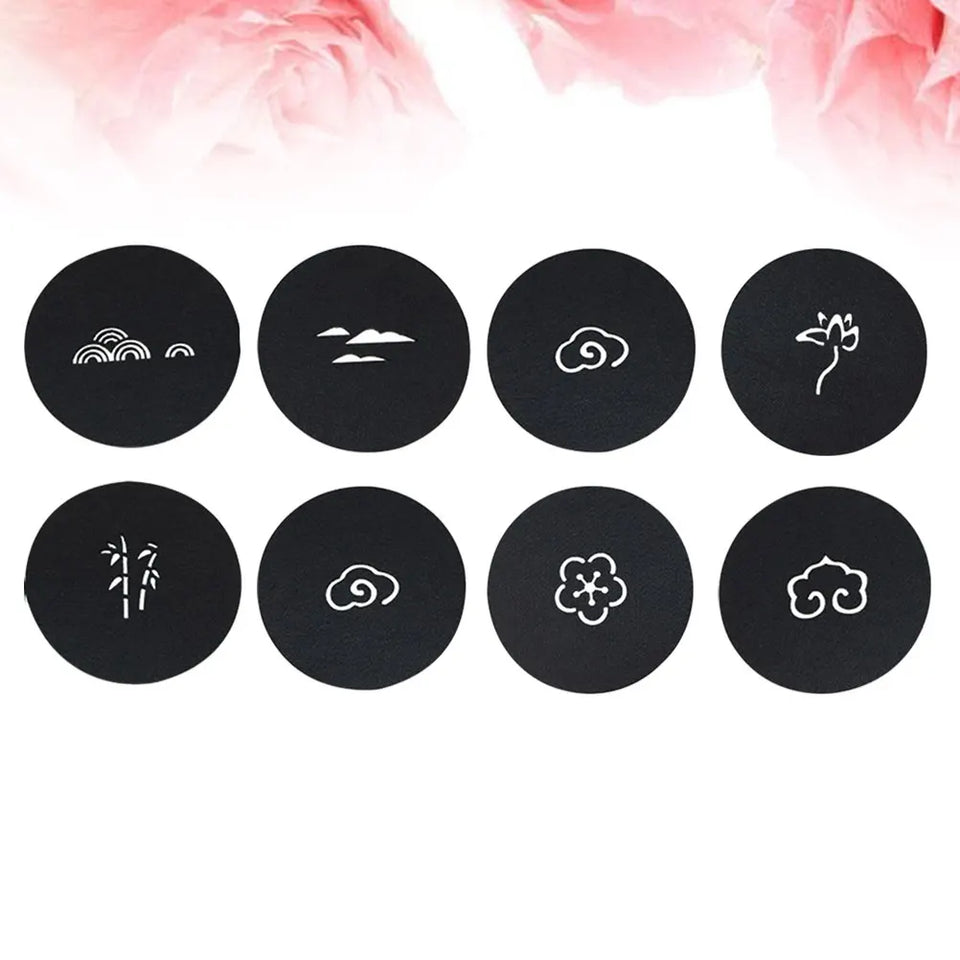 8 pcs Felt Coasters Creative Round Water Absorbent Heat Resistant Coffee Mats For Kitchen Office Bar Table Black