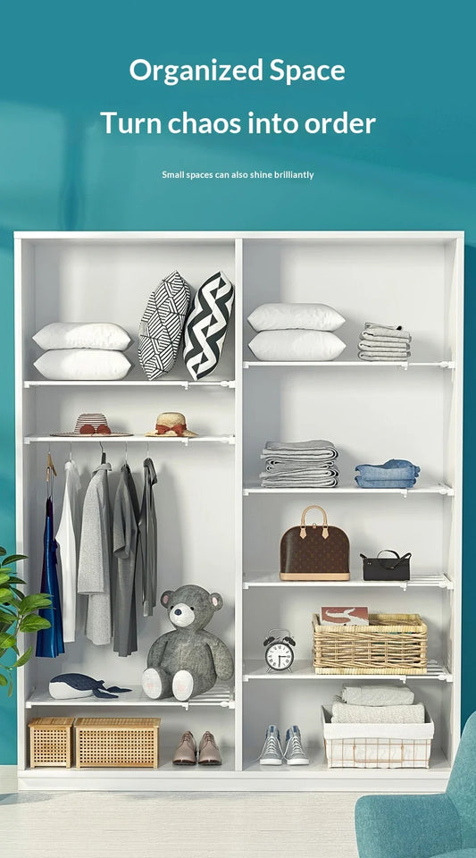 Adjustable Closet Organizer Shelf Set for Clothes ,Expandable Cabinet Divider for Dorm, Shoe Rack, Wardrobe Kitchen Storage Rack