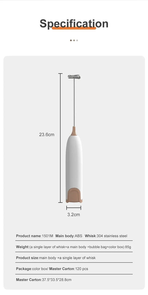 Electric Milk Frother Handheld Coffee Foam Maker 12000RPM Stainless Steel Whisk Portable Easy Clean Battery Operated
