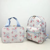 2PCS/SET Trendy Flower Bow Printing School Bag Lunch Bag Large Capacity Nylon Backpack Cute Students Insulation Ice Bento Box