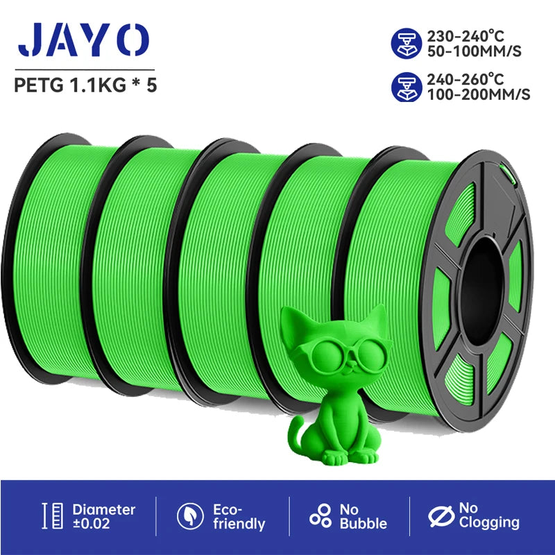 JAYO filaments petg 5Rolls Mixed colors 3D Printer Filament 1.75mm 100% No Bubble FDM 3D Printer Materials DIY Gift 1.1KG/1rolls