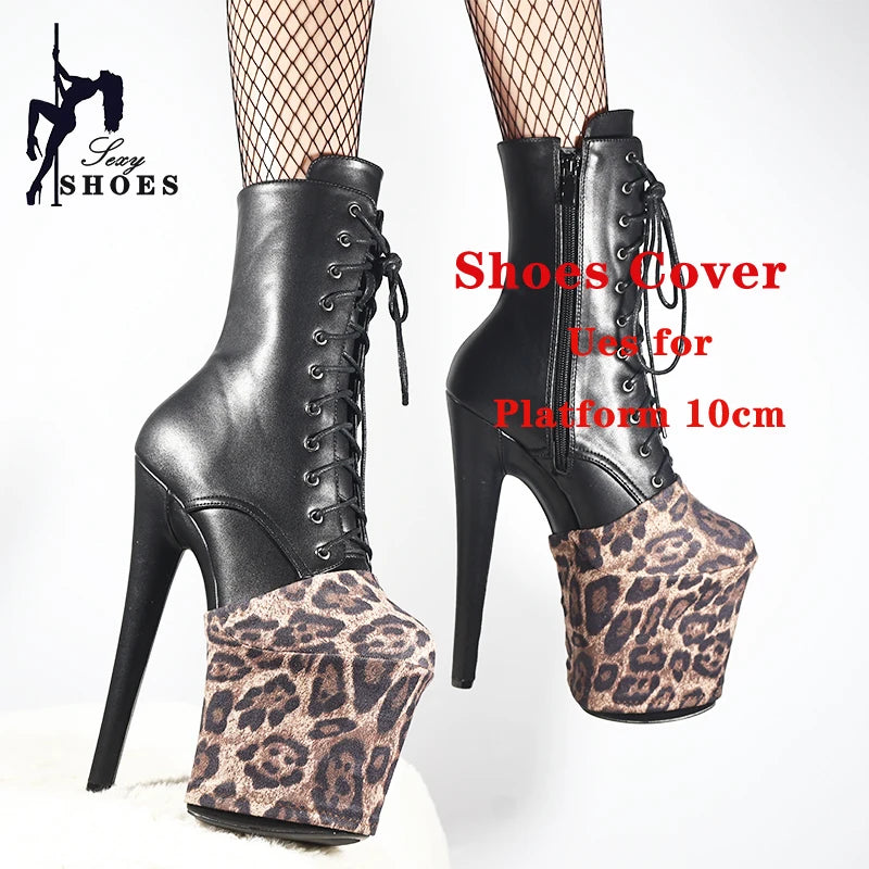 Leopard Print Suede Pole Dance Boots Overshoes Wear-Resist Women Sandals Pumps High-heeled Shoes Platform Protectors Cover Shoes