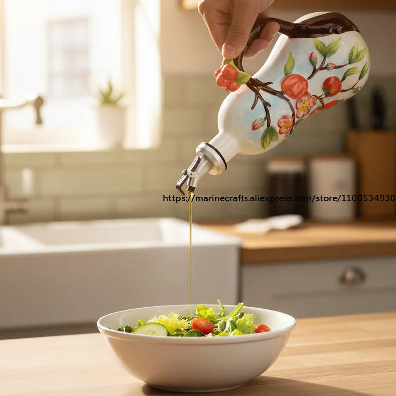 Hand-Painted Ceramic Seasoning Bottle Bird Flower Fruit Soy Sauce Vinegar Oil Bottle Coffee Table Wine Cabinet Decoration