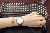 1 Set Women Leather Watches Minimalist Style 6.9mm Ultra Thin Dial Black Gift Box Adjuster Spare Strap Women's Dress Wristwatch