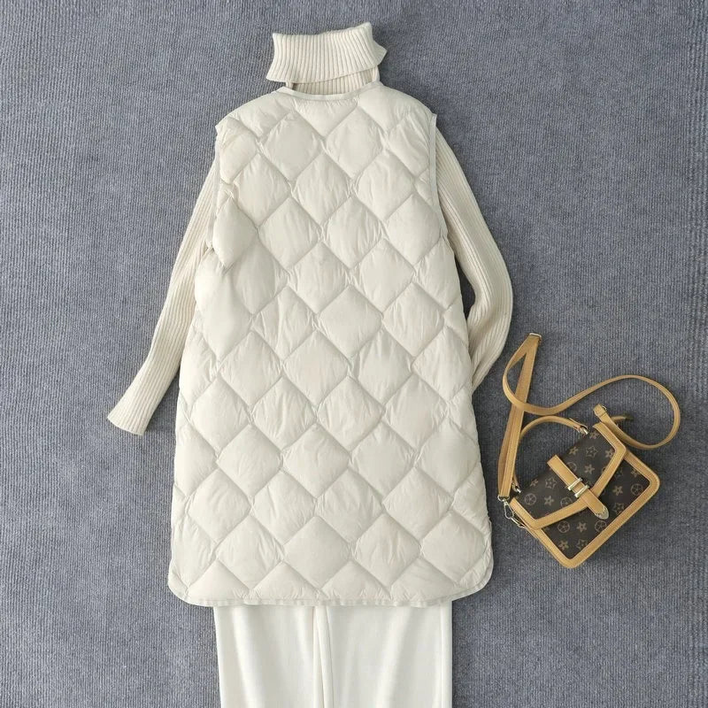 New Arrivals Korean X-long Sleeveless Puffer Jacket 2025 Autumn Winter Women Fashion Ultra Light Down Liner Warm Coats 3xl