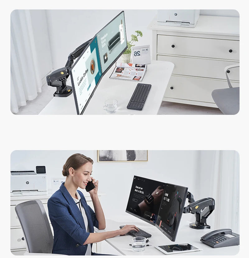 NB F160 Gas Spring 360 Degree Desktop 17"-27" Dual Monitor Holder Arm Full Motion Monitor Mount Bracket Load 2-9kg each