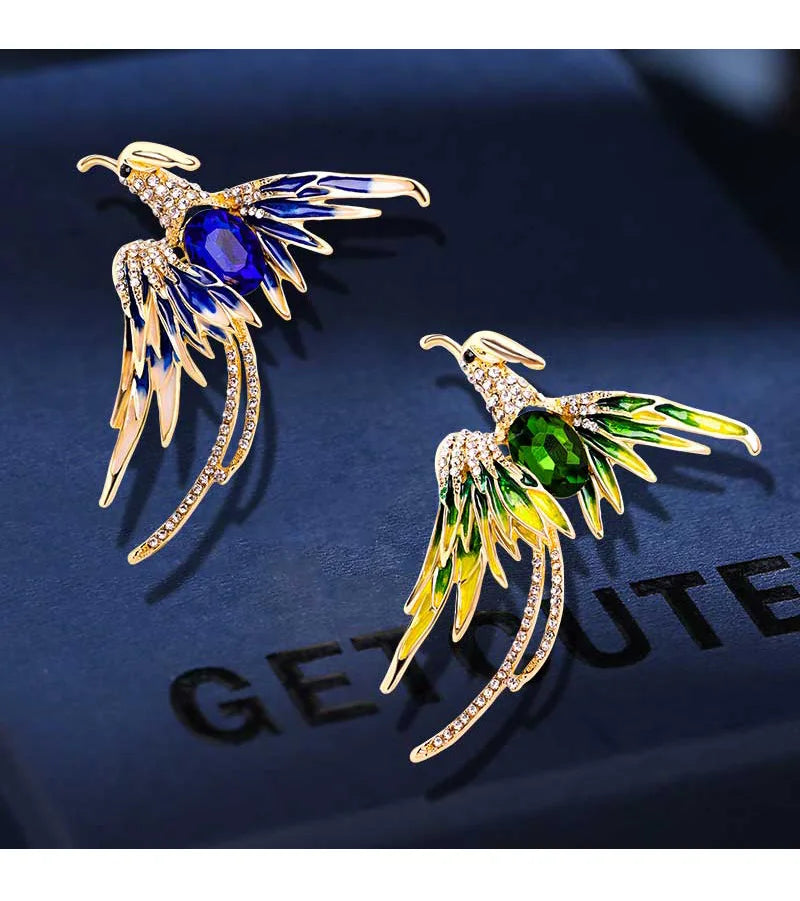 New Bathing Fire Phoenix Rhinestone Brooch Pendant Fashion Animal Sparkling Crystal Pins Clothes Bags Accessories Jewelry Gifts