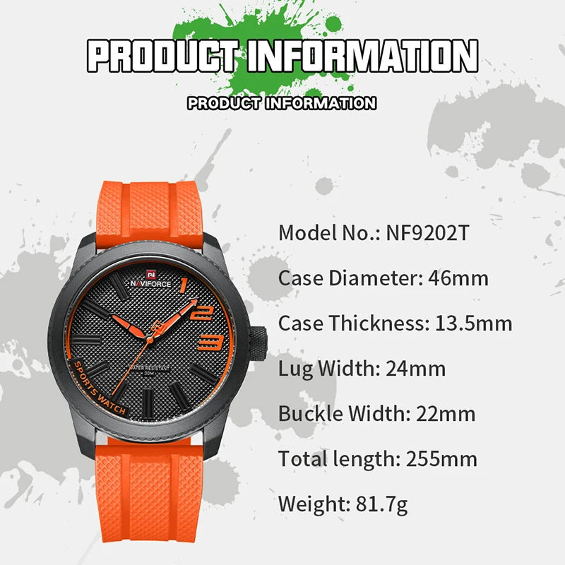 NAVIFORCE New Style Popular Silicone Strap Male Quartz Watches Fashion Casual Waterproof Wristwatches for Men Relogio Masculino