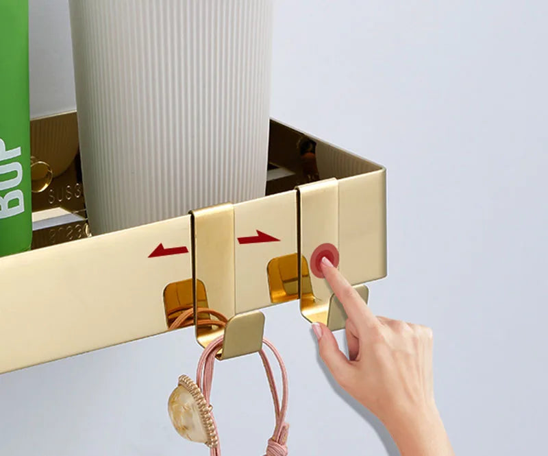 30-50cm Gold Bathroom Shelf Wall Mounted 304Stainless Steel Shower Holder Soap Shampoo Storage Organizer Rack kitchen Shelves