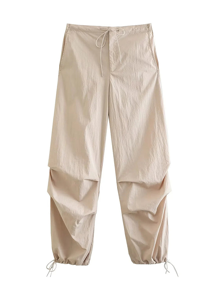Willshela Women Fashion Parachute Cargo Pants Vintage Jogging Trousers High Elastic Waist Female Chic Lady Boot Cut