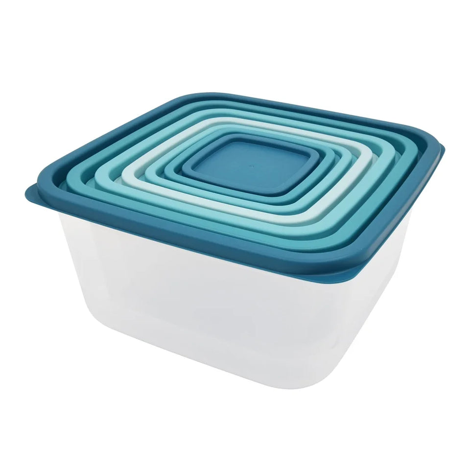 14 Piece Nestable Food Storage Containers Dishwasher Safe Clear Plastic Kitchen Organizer Ideal Home and Outdoor Use