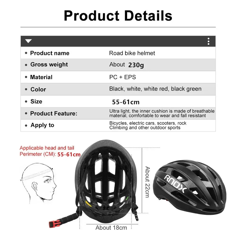 RNOX New Ultralight Cycling Helmet Safety Cap Bicycle Helmet for Women Men Racing Bike Equipments Road MTB Adult Bike Helmets