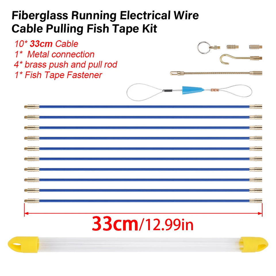 10Pcs Fiberglass Cable Push Puller Dia.4mm/3mm 33/45cm Running Cable Wire Kit Electrical Cable Wall Installing Rods Wiring Tool