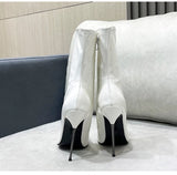 Knee-High Modern Boots Pointy Toe Women Shoes 13cm Ultra Thin Steel High Heels Metal Heel Calf Boots for Women Fun Shoes Size 46