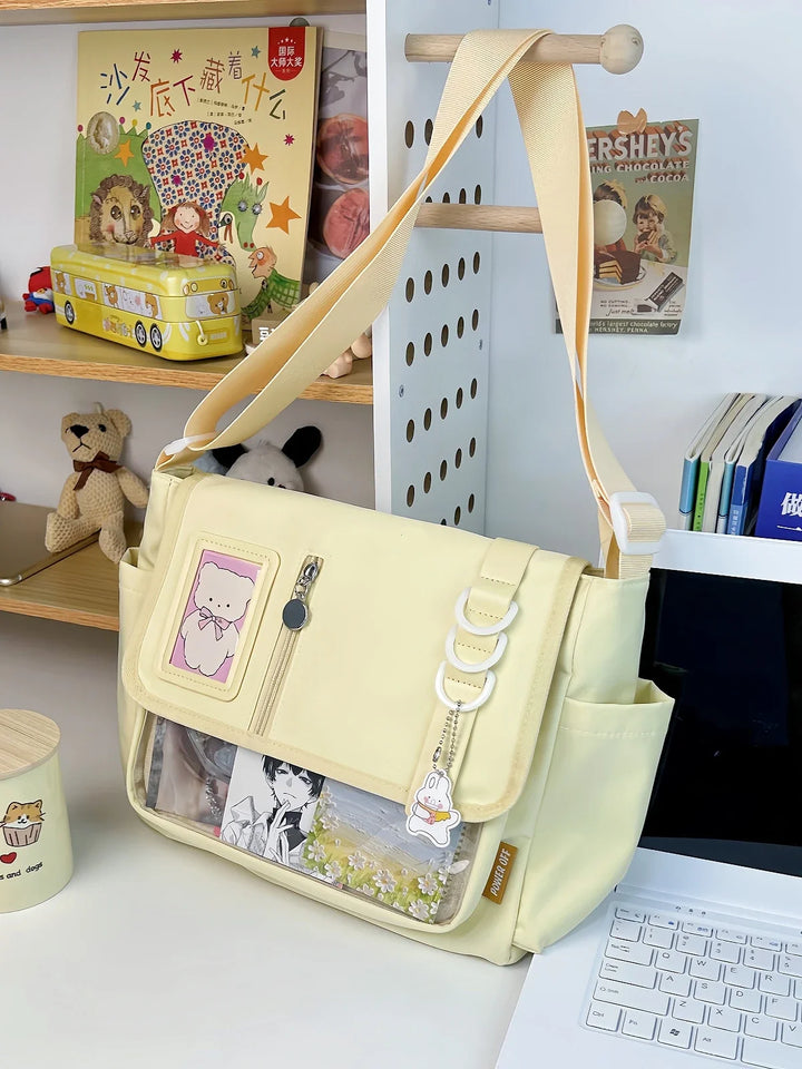 Y2K Japanese Harajuku School Bags for Teenage Girls New Transparent Itabag Crossbody Bag DIY Badges Display Plate Ita Bag