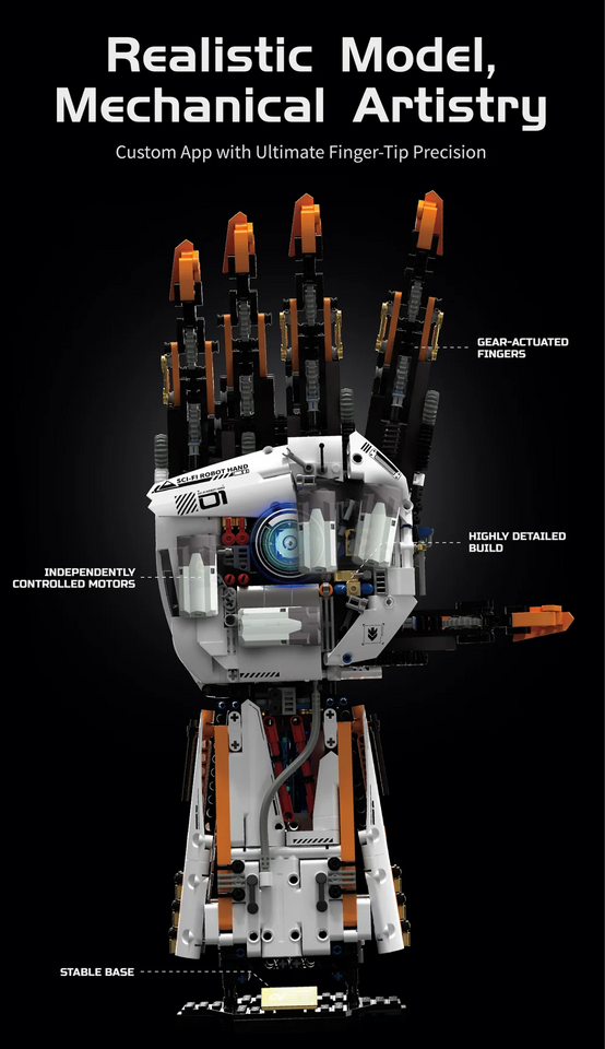 1628PCS DIY Robotic Arm Building Set - Programmable Motorized Bionic Model, STEM Engineering Gift for Kids & Teens Ages 8-14