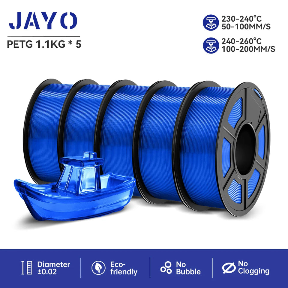 JAYO filaments petg 5Rolls Mixed colors 3D Printer Filament 1.75mm 100% No Bubble FDM 3D Printer Materials DIY Gift 1.1KG/1rolls