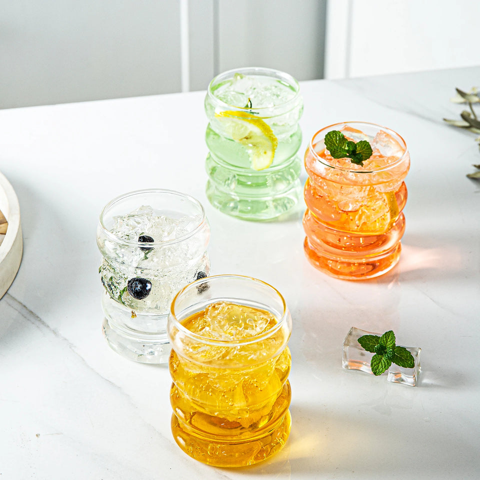 1-4PCS Creative Glass Cup Heat-resistant Tumbler Drinkware Tea Juice Milk Coffee Mug Home Water Glasses Ripple Mug 350ml