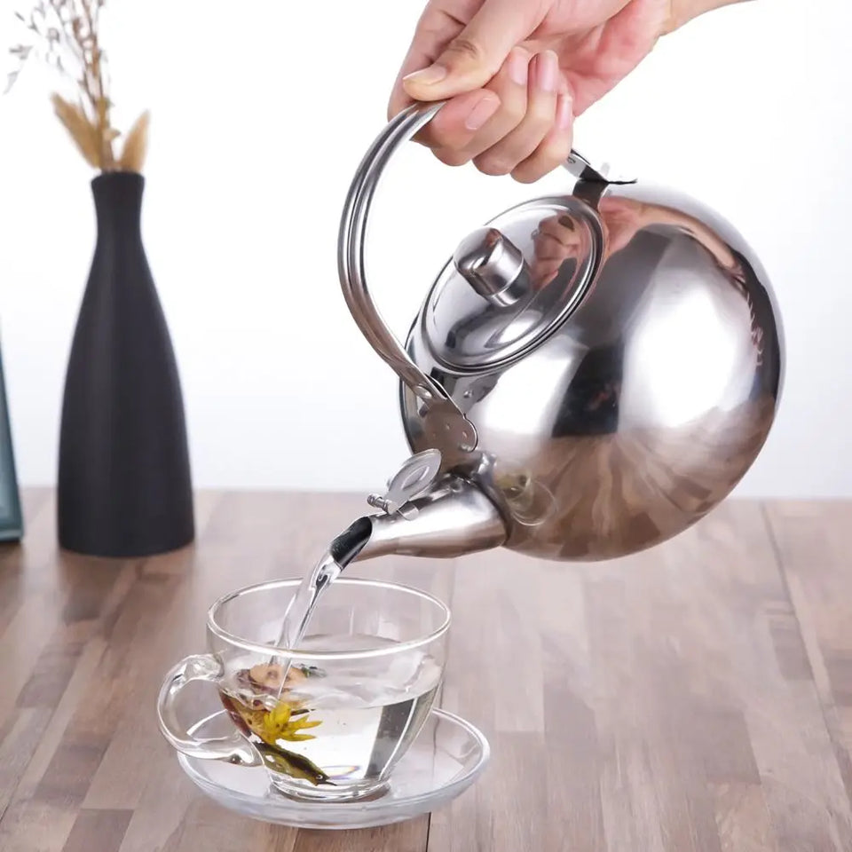 Teapot with Infuser Stainless Steel Tea Kettle Coffee Pot Portable Loose Leaf Hot Water Pot for Home Office Camping Kitchenware