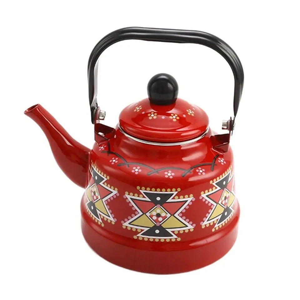 Classic Design Enamel Enamel Tea Kettle European Style Handmade Tea Pot Unbreakable No Whistling Water Kettle Restaurant