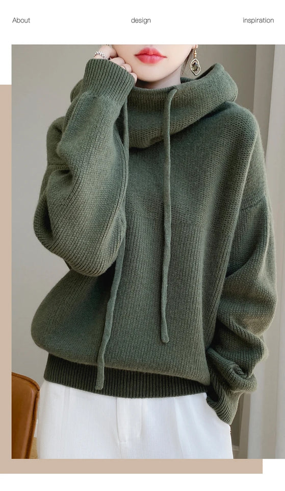 100% Australia Wool Women's Hooded Sweater Long Sleeve Pullovers New Arrivals Knitted Jumper Cashmere New In Sweatshirts Fashion