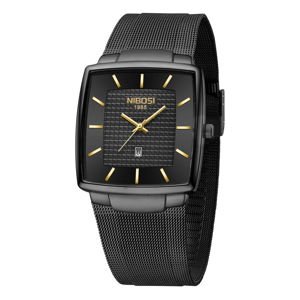 NIBOSI Mens Watches Top Brand Luxury Square Quartz Watch Men Slim Mesh Waterproof Sport Wristwatch Date Luminous Reloj Hombre