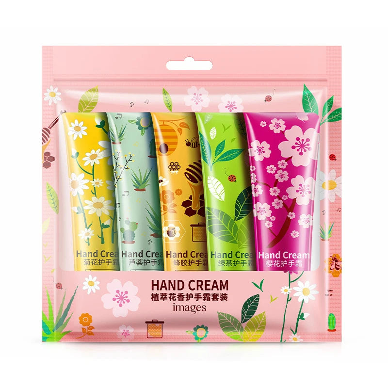 5pcs Plant Fruit Fragrance Hand Cream Sets Moisturizing Handcream Set Hand Care Nourishing Anti Chap Skin Care for Foot