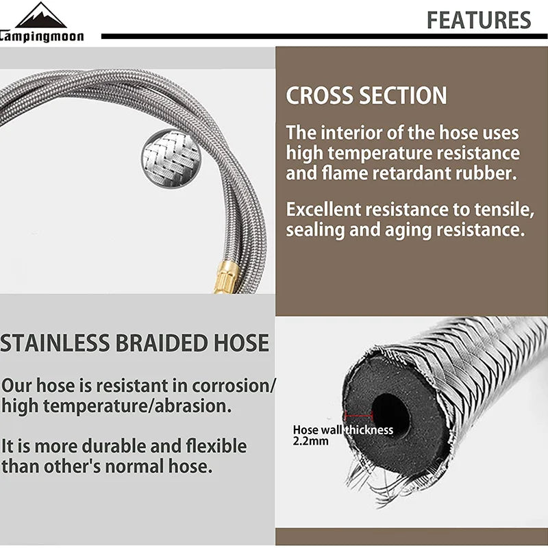 CAMPINGMOON Gas Accessories Gas Stove Adapter Extend Tube Stainless Steel BBQ Gas Stove Hose Burners Extension Tube For Camping