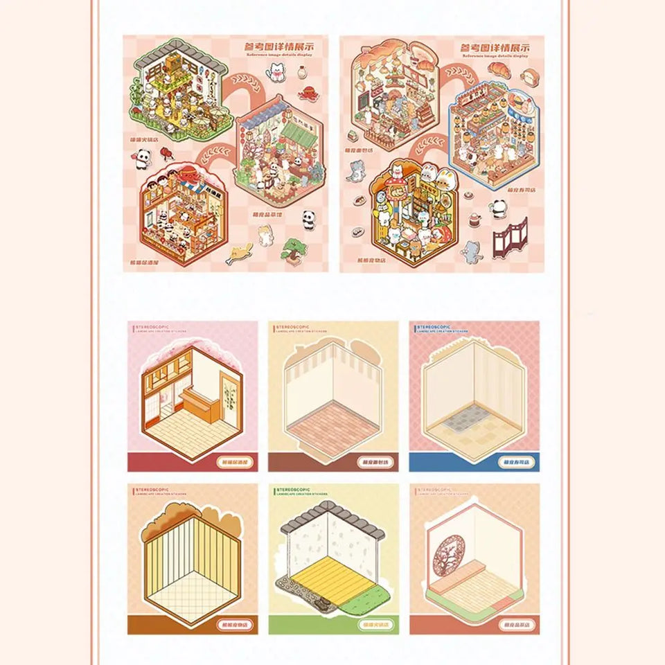 Collection of Miniature Scenes 3D Stereoscopic Hut Miniature Scene Stickers Hand Tent Landscape Stickers Children's Puzzle Toys