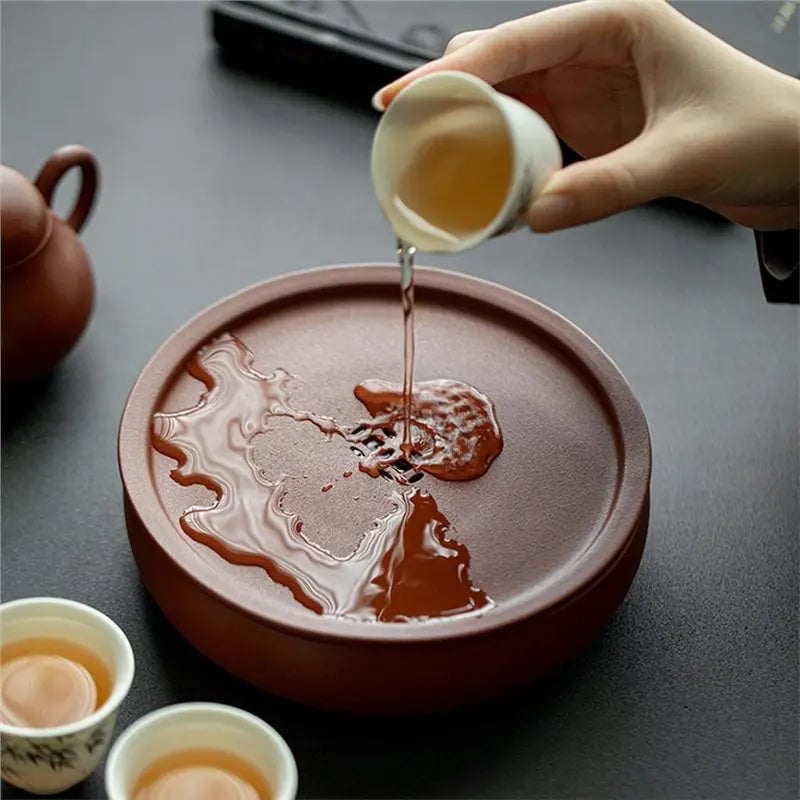 A19F-Tea Trays Coasters Dry Soaking Table Ceramics Water Storage Pot Bearing Holder Teaware Base Tea Set Gift