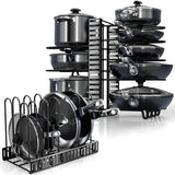 Pot Rack Organizer, 8 Tier Pots and Pans Organizer for Kitchen Organization & Storage, Adjustable Pot Lid Holders & Pan Rack