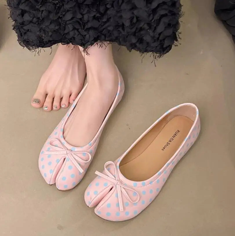 New Korean Style Women's Split-Toe Loafers Shallow Cut Ballet Flat Slip-Ons with Comfortable Mary Jane Spring/Autumn Tabis Shoes