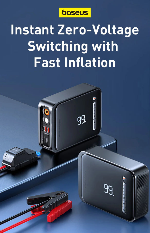Baseus 2 In 1 Car Air Pump 8000mAh Power Bank Portable Air Compressor with LCD Digital Display Car Tire Inflator Pump