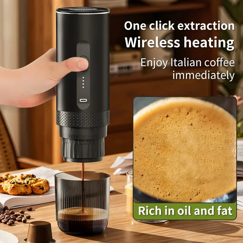 Electric Espresso Coffee Machine for Car & Home Camping Portable Coffee Maker Capsule Powder Travel 2-in-1 Wireless Coffee Maker