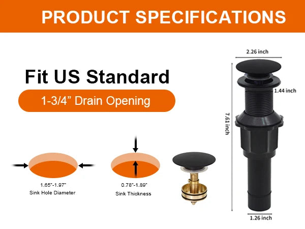 Stainless Steel Bathroom Sink Drain Stopper Without Overflow Fit Lavatory Vanity Vessel Sink Pop Up Drain Assembly Brass Cover
