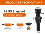 Stainless Steel Bathroom Sink Drain Stopper Without Overflow Fit Lavatory Vanity Vessel Sink Pop Up Drain Assembly Brass Cover