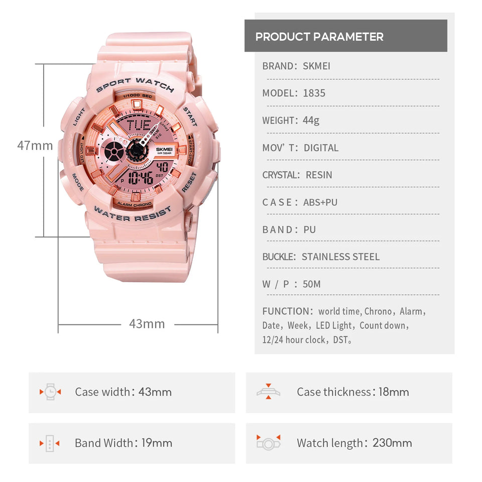 SKMEI World Time LED Light Digital Electronics Watches For Men Women Sports Quartz Watch Waterproof Wristwatches Horloges Mannen